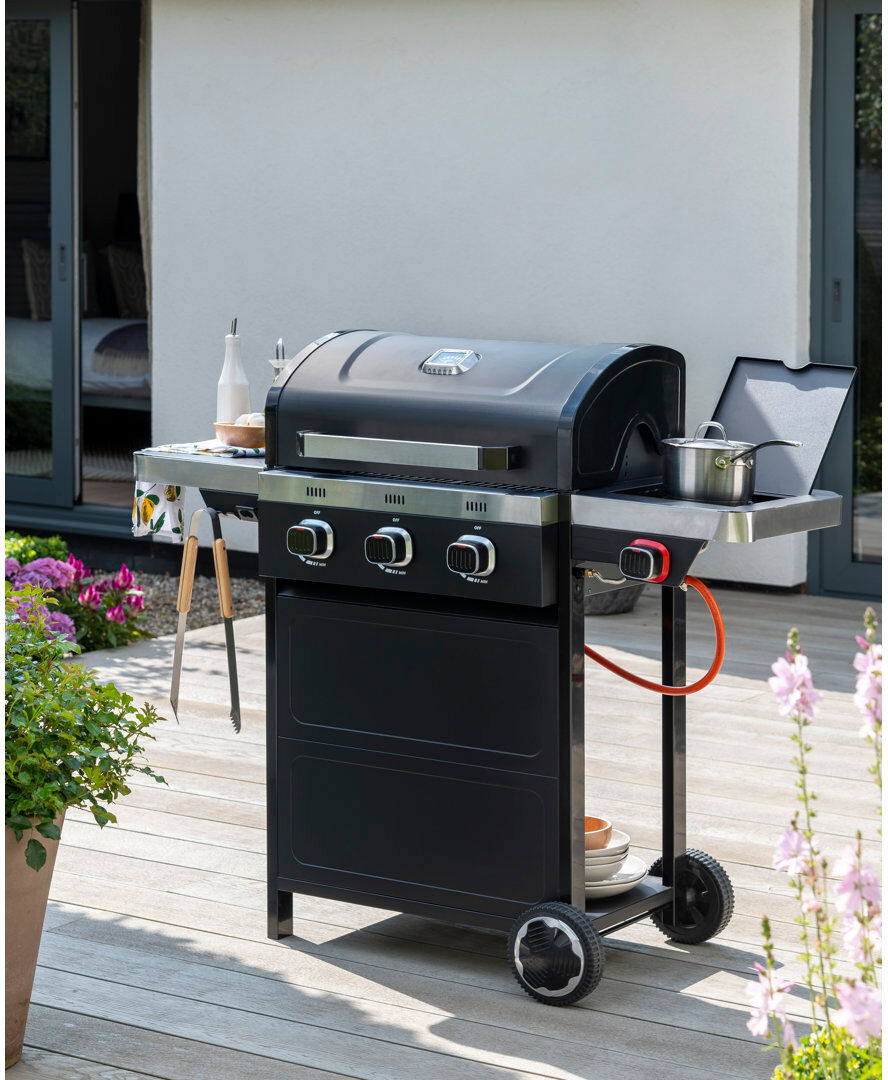 Norfolk Grills 3 - Burner Free Standing and Portable Liquid Propane Gas Grill with Side Burner Black;Black 3