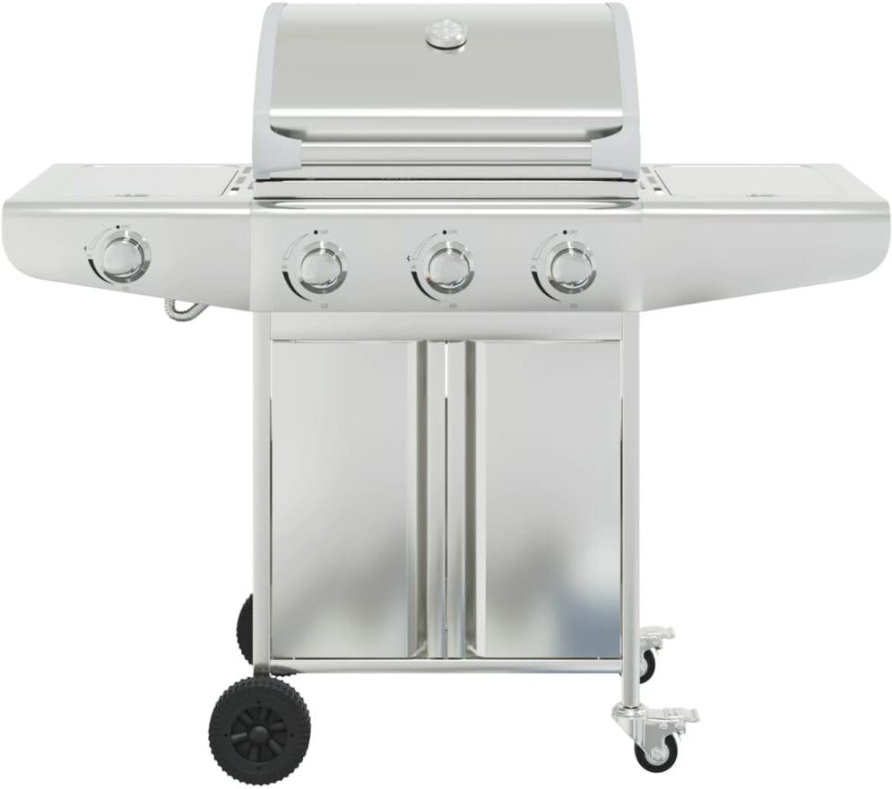 Dakota Fields Chantrel Gas BBQ Grill with 4 Burners Silver Stainless Steel Silver