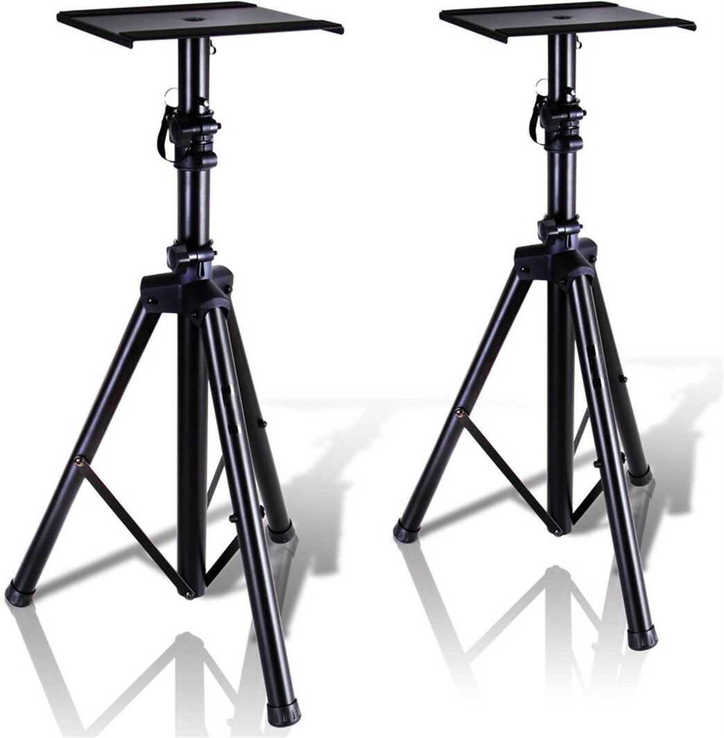 Ebern Designs Dual Studio Monitor, 2 Speaker Stand Mount Kit, Heavy Duty Tripod Pair, Adjustable Height Speaker Stands - 85 To 135 Cm, Metal Platform Base - Easy Mo Matte Black 135cm H X 22.6cm W X 22.6cm D