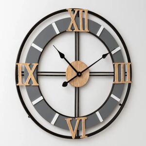 Borough Wharf Metal & Wood Wall Clock Cut Out Dial 60 Cm black/brown/gray/white/yellow 60.0 H x 60.0 W x 4.5 D cm