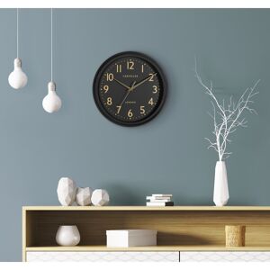 Roger Lascelles Clocks Matt Black Wall Clock With Seconds Hand and Numbers in Gold - 30cm Black;Gold 30cm W X 30cm H X 6cm D
