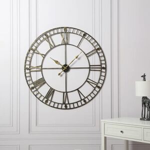 Marlow Home Co. Evey - Skeleton Wall Clock with Roman Numerals yellow/black 100cm H x 100cm W x 5cm D