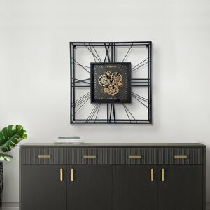Trent Austin Design Living Room Wall Clocks With Metal Frame, Black & Gold Modern Gear Wall Clock For Bedroom Decor Black Large