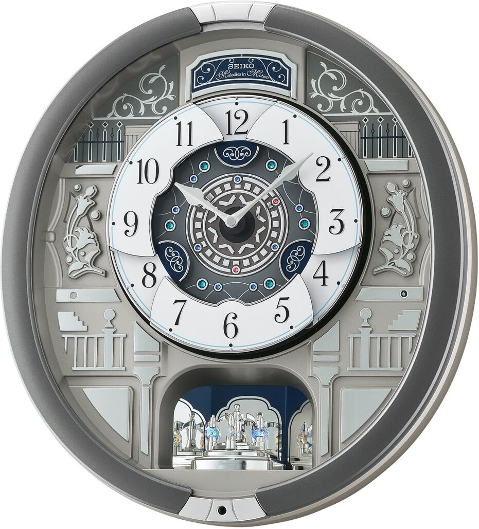 Seiko Melody in Motion Silent Wall Clock Silver 40.5cm W X 44.3cm H X 9.7cm D