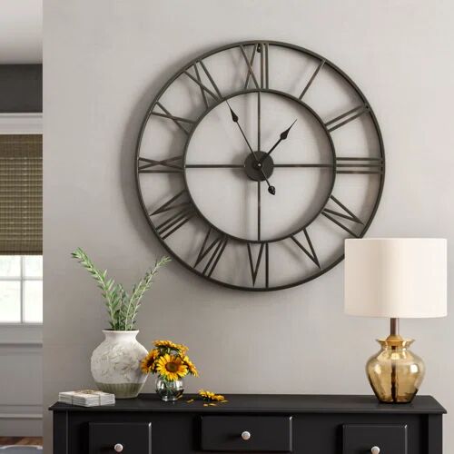 Three Posts Hackney Wall Clock Three Posts Size: 56cm H x 56cm W x 4cm D, Colour: Black/Bronze  - Size: 120cm H X 300cm W X 3cm D