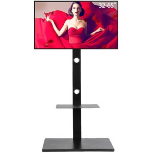 Symple Stuff Aivree Black Adjustability Multi Screen Floor Stand Mount for Greater Than 50" with Shelving, Holds up to 30 kg. Black 123cm H X 62cm W Symple Stuff Aivree Black Adjustability Multi Screen Floor Stand Mount for Greater Than 50" with Shelving, Holds up to 30 kg. Black 123cm H X 62cm W