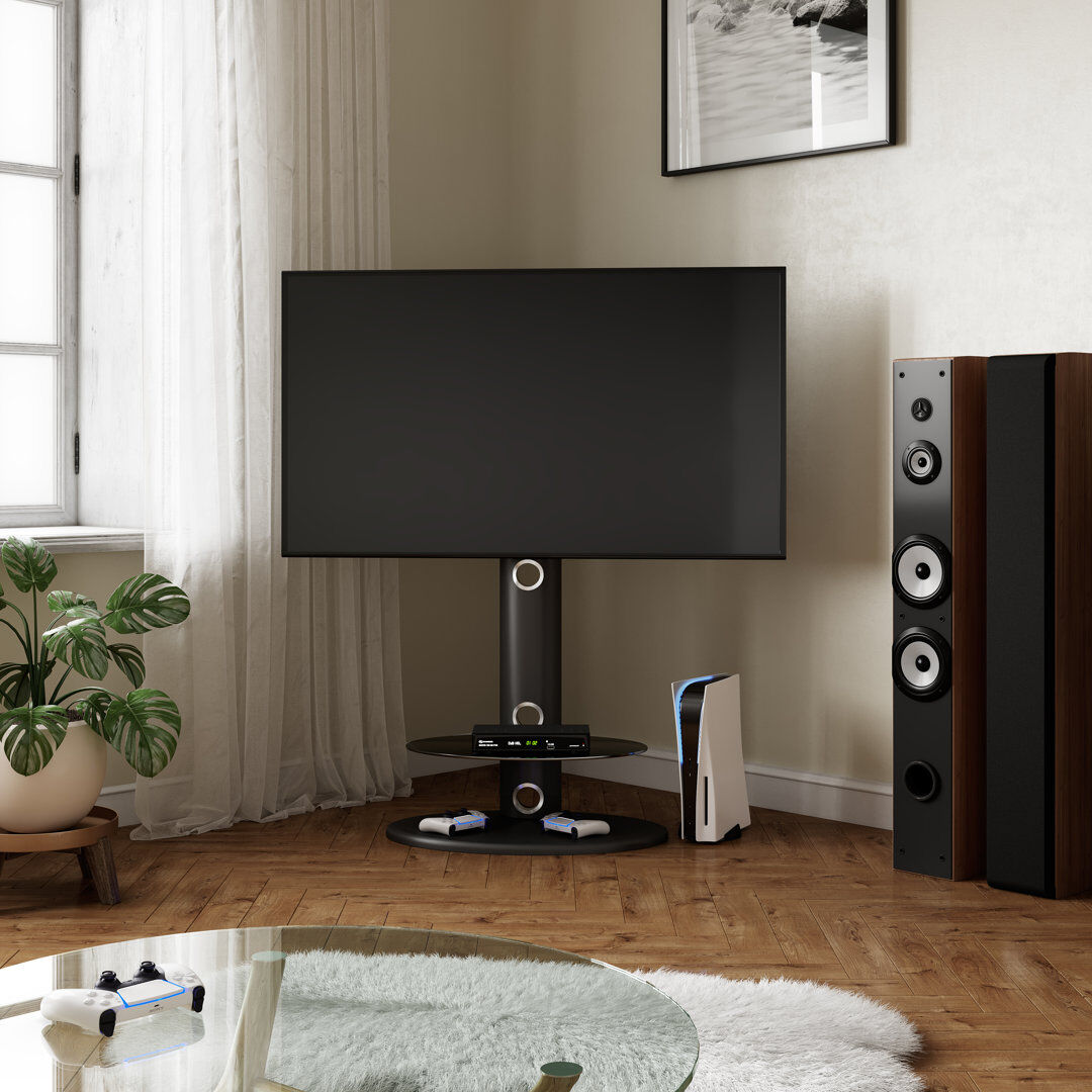 Voshell Symple Stuff Black Swivel Floor Stand Mount Greater than 50" Plasma/LCD/LED Screens with Shelving, Holds up to 40 kg. Black 116.3cm H X 72.5cm W