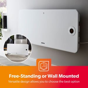 Geepas Electric Smart Panel Heater 2000W Wall Mounted or Freestanding Convector Heater with WiFi App LED Touchscreen Control Child Lock IP24 Rated White 47cm H X 13cm W X 96.5cm D