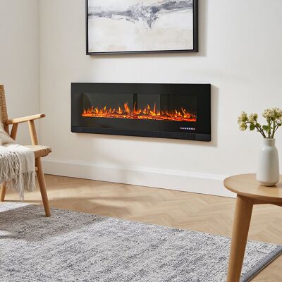 Symple Stuff Black glass Electric Fireplace Black 50.2cm H X 152.4cm W X 12cm D Symple Stuff Black glass Electric Fireplace Black 50.2cm H X 152.4cm W X 12cm D