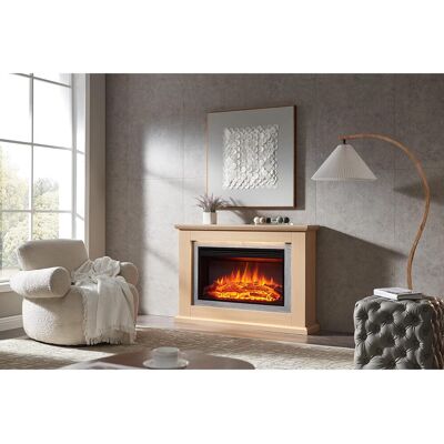 FLAMME Evora Electric Fireplace with surround 2kW Fireplace Heater White Multiple Colours Available Natual Oak 82cm H x 120cm W x 25cm D FLAMME Evora Electric Fireplace with surround 2kW Fireplace Heater White Multiple Colours Available Natual Oak 82cm H x 120cm W x 25cm D