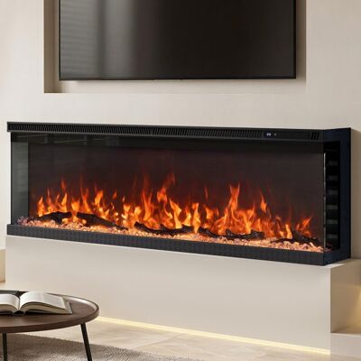 Metro Advait 3-Sided Panoramic Electric Fireplace with 12-Color LED Flames, Recessed or Wall Mounted Black 44cm x 91.4cm x 20cm Metro Advait 3-Sided Panoramic Electric Fireplace with 12-Color LED Flames, Recessed or Wall Mounted Black 44cm x 91.4cm x 20cm
