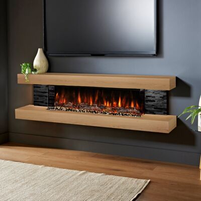 Evolution Fires Vegas 72-Inch Wall Mounted Electric Fireplace Fully Assembled 3-Sided Panoramic Flame Remote Control LED Side Lights Oak Evolution Fires Vegas 72-Inch Wall Mounted Electric Fireplace Fully Assembled 3-Sided Panoramic Flame Remote Control LED Side Lights Oak