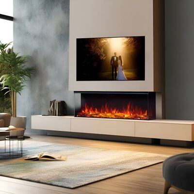 FLAMME Knighton 1/2/3-Sided Platinum Smart Electric Media Wall Fireplace, App Control, 1.8kW Heater, Logs & Crystals Included Powder Coated Steel;Powder Coated Steel 49.5 cm H x 130 cm W x 26 cm D FLAMME Knighton 1/2/3-Sided Platinum Smart Electric Media Wall Fireplace, App Control, 1.8kW Heater, Logs & Crystals Included Powder Coated Steel;Powder Coated Steel 49.5 cm H x 130 cm W x 26 cm D