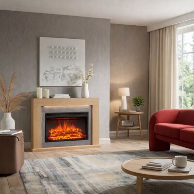 FLAMME Madura Electric Fireplace with surround with 2kW Fireplace Heater Espresso Oak Multiple Colours Available Natual Oak 82cm H x 120cm W x 25cm D FLAMME Madura Electric Fireplace with surround with 2kW Fireplace Heater Espresso Oak Multiple Colours Available Natual Oak 82cm H x 120cm W x 25cm D