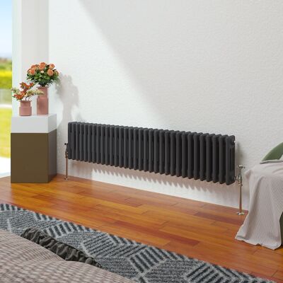 Belfry Heating Vallie Horizontal Traditional Column Cast Iron Style Designer Radiator Anthracite 30cm H x 146cm W Belfry Heating Vallie Horizontal Traditional Column Cast Iron Style Designer Radiator Anthracite 30cm H x 146cm W