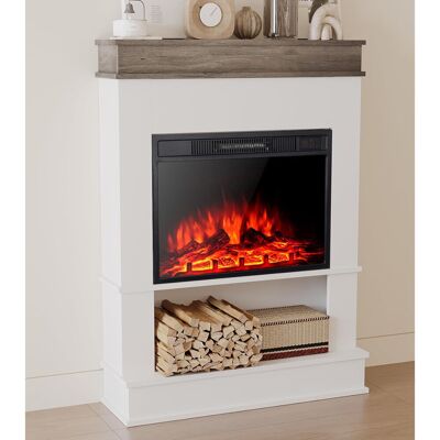 17 Stories 32" Mantel with Electric Fireplace Suite Realistic Flame Effect and Remote Control 3 Adjustable Flame Colors and Brightness,900W/1800W White;Grey Wood 108cm H X 80.5cm W X 25cm D 17 Stories 32" Mantel with Electric Fireplace Suite Realistic Flame Effect and Remote Control 3 Adjustable Flame Colors and Brightness,900W/1800W White;Grey Wood 108cm H X 80.5cm W X 25cm D