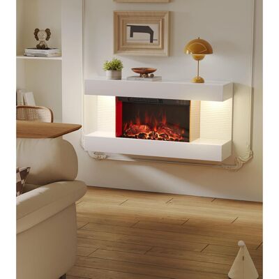 Metro Wall Mounted Electric Fireplace With Multi Ambient Light Colors, Remote, 1800w Heater, White White 42cm H x 153cm W x 20.6cm D Metro Wall Mounted Electric Fireplace With Multi Ambient Light Colors, Remote, 1800w Heater, White White 42cm H x 153cm W x 20.6cm D
