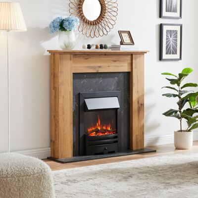 FLAMEKO Verona Electric Fireplace Insert, Logs and Black Chips Included 2kW Heater, Bauhaus Fret, Remote Black 66cm H X 23.3cm W X 55cm D FLAMEKO Verona Electric Fireplace Insert, Logs and Black Chips Included 2kW Heater, Bauhaus Fret, Remote Black 66cm H X 23.3cm W X 55cm D