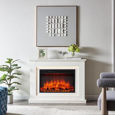 FLAMME Casella Electric Fireplace with Surround Freestanding 2kW Heater Remote Natural Oak White 81.5cm H X 110cm W X 25cm D FLAMME Casella Electric Fireplace with Surround Freestanding 2kW Heater Remote Natural Oak White 81.5cm H X 110cm W X 25cm D