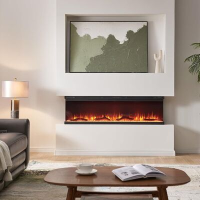 FLAMEKO Leura 3-Sided Panoramic View Electric Fireplace, 9 Colour LED Flame Effect, 1.8kW Heater with Remote, Logs & Crystals Satin Black 43cm H x 152cm W x 20cm D FLAMEKO Leura 3-Sided Panoramic View Electric Fireplace, 9 Colour LED Flame Effect, 1.8kW Heater with Remote, Logs & Crystals Satin Black 43cm H x 152cm W x 20cm D