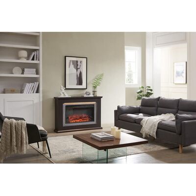 FLAMME Evora Electric Fireplace with surround 2kW Fireplace Heater White Multiple Colours Available Espresso Oak 82cm H x 120cm W x 25cm D FLAMME Evora Electric Fireplace with surround 2kW Fireplace Heater White Multiple Colours Available Espresso Oak 82cm H x 120cm W x 25cm D