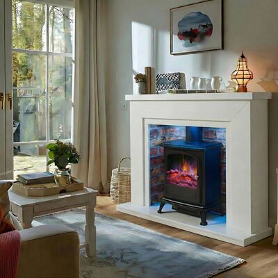 Castleton Fires & Fireplaces Farlington Electric Stove Suite White/Rustic 99.2cm H X 120cm W X 37.5cm D Castleton Fires & Fireplaces Farlington Electric Stove Suite White/Rustic 99.2cm H X 120cm W X 37.5cm D