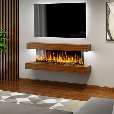 Evolution Fires Studio 4 Oak or Walnut 54-inch Wall Mounted Electric Fireplace Fully Assembled 3-sided Panoramic Flame Remote Control Led Side Lights Walnut 55.8cm H X 137.16cm W X 31.75cm D Evolution Fires Studio 4 Oak or Walnut 54-inch Wall Mounted Electric Fireplace Fully Assembled 3-sided Panoramic Flame Remote Control Led Side Lights Walnut 55.8cm H X 137.16cm W X 31.75cm D