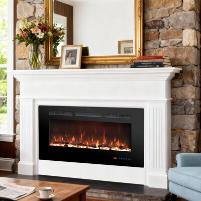 Metro Electric Fireplace with Remote & Touch Screen Control, Electric Fireplace Mounted Recessed, 13 LED Color Flame Effect, 2 Heat Settings 750W/1500W, Tim Black 45cm H x 106.7cm W x 13.98cm D Metro Electric Fireplace with Remote & Touch Screen Control, Electric Fireplace Mounted Recessed, 13 LED Color Flame Effect, 2 Heat Settings 750W/1500W, Tim Black 45cm H x 106.7cm W x 13.98cm D