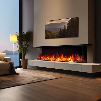 FLAMME Knighton 1/2/3-Sided Platinum Smart Electric Media Wall Fireplace, App Control, 1.8kW Heater, Logs & Crystals Included Powder Coated Steel 49.5 cm H x 150 cm W x 26 cm D FLAMME Knighton 1/2/3-Sided Platinum Smart Electric Media Wall Fireplace, App Control, 1.8kW Heater, Logs & Crystals Included Powder Coated Steel 49.5 cm H x 150 cm W x 26 cm D
