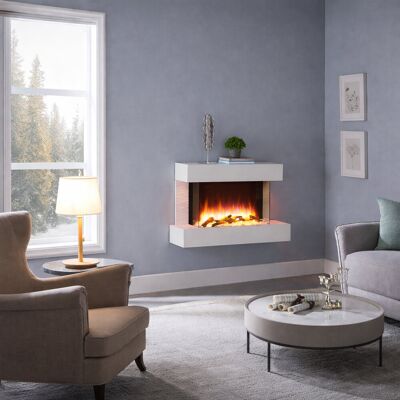 FLAMME Kingston Wall Mounted Electric Fireplace White with 3 Flame Colours and 13 Mood Lighting Options 1.8kW heater White 60cm H x 99cm W x 25cm D FLAMME Kingston Wall Mounted Electric Fireplace White with 3 Flame Colours and 13 Mood Lighting Options 1.8kW heater White 60cm H x 99cm W x 25cm D