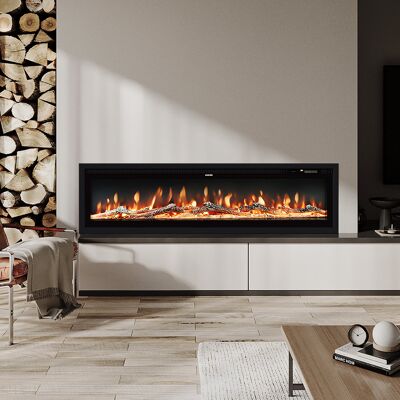 Wade Logan Ketilfrith Electric Fireplace with Remote Included, 12 Flame Colours, and 1800W Black 34.1cm H x 152.4cm W x 14.2cm D Wade Logan Ketilfrith Electric Fireplace with Remote Included, 12 Flame Colours, and 1800W Black 34.1cm H x 152.4cm W x 14.2cm D