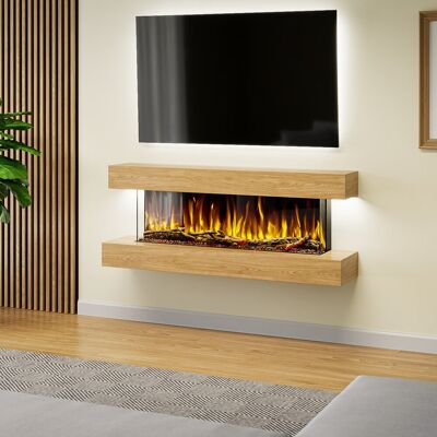 Evolution Fires Studio 4 Oak or Walnut 54-inch Wall Mounted Electric Fireplace Fully Assembled 3-sided Panoramic Flame Remote Control Led Side Lights Oak 55.8cm H X 137.16cm W X 31.75cm D Evolution Fires Studio 4 Oak or Walnut 54-inch Wall Mounted Electric Fireplace Fully Assembled 3-sided Panoramic Flame Remote Control Led Side Lights Oak 55.8cm H X 137.16cm W X 31.75cm D