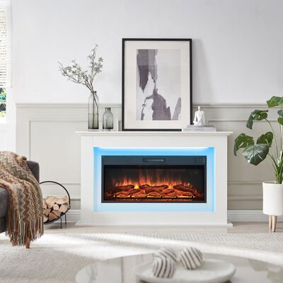FLAMEKO Savannah Freestanding Electric Fireplace Suite, 2kW Heater, Remote White 78.5cm H x 128cm W x 25cm D FLAMEKO Savannah Freestanding Electric Fireplace Suite, 2kW Heater, Remote White 78.5cm H x 128cm W x 25cm D