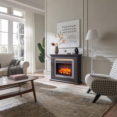 FLAMME Evora Electric Fireplace with surround 2kW Fireplace Heater White Multiple Colours Available Espresso Oak 82cm H x 100cm W x 25cm D FLAMME Evora Electric Fireplace with surround 2kW Fireplace Heater White Multiple Colours Available Espresso Oak 82cm H x 100cm W x 25cm D