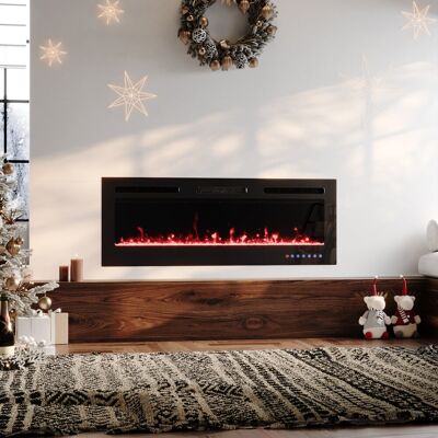 Metro 127cm Recessed & Wall-Mounted Electric Fireplace - 12 Led Flame Colours - 1800W Heater With Remote Black 46.5cm H X 127cm W X 12cm D Metro 127cm Recessed & Wall-Mounted Electric Fireplace - 12 Led Flame Colours - 1800W Heater With Remote Black 46.5cm H X 127cm W X 12cm D