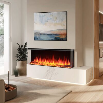 FLAMME Knighton 1/2/3-Sided Platinum Smart Electric Media Wall Fireplace, App Control, 1.8kW Heater, Logs & Crystals Included Powder Coated Steel;Powder Coated Steel 49.5 cm H x 110 cm W x 26 cm D FLAMME Knighton 1/2/3-Sided Platinum Smart Electric Media Wall Fireplace, App Control, 1.8kW Heater, Logs & Crystals Included Powder Coated Steel;Powder Coated Steel 49.5 cm H x 110 cm W x 26 cm D