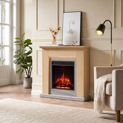 FLAMME Stratford Electric Fireplace with surround and 2kW Fireplace Heater White Multiple Colours Available Natual Oak FLAMME Stratford Electric Fireplace with surround and 2kW Fireplace Heater White Multiple Colours Available Natual Oak