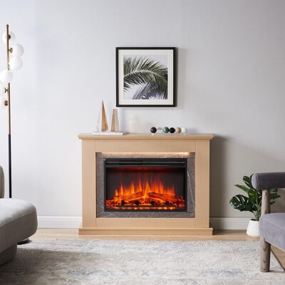 FLAMME Casella Electric Fireplace with Surround Freestanding 2kW Heater Remote Natural Oak Natural Oak 81.5cm H X 110cm W X 25cm D FLAMME Casella Electric Fireplace with Surround Freestanding 2kW Heater Remote Natural Oak Natural Oak 81.5cm H X 110cm W X 25cm D