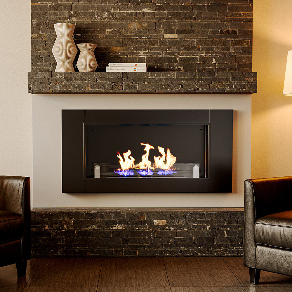 Wayfair Basicsâ„¢ 43 Inch Wall Mount Rectangular Ethanol Fireplace Stainless Steel Heater Black 54cm H X 110cm W X 13cm D