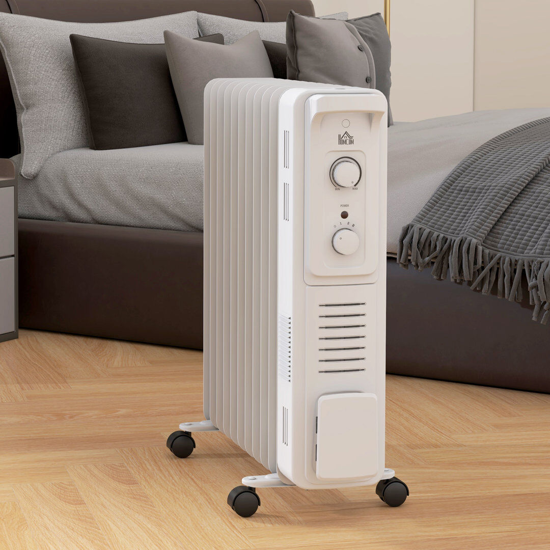 HOMCOM Electric High Efficiency Radiator Space Heater with Adjustable Thermostat White 64" H x 52.50" W x 24" D