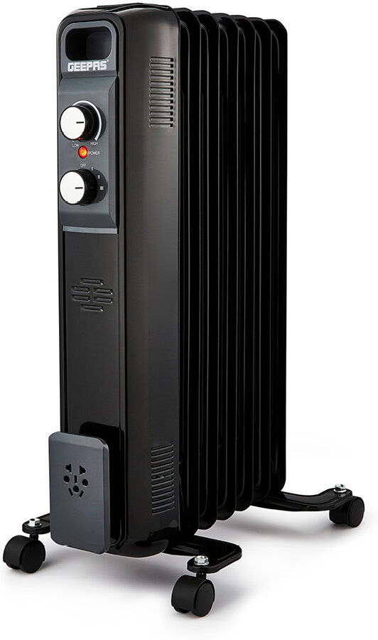 Geepas Oil Filled Radiator Heater 1500W, 7 Fin Portable Electric Heater 3 Heat Settings Adjustable Thermostat Safety Cut-off Overheat Protection E Black 60cm H X 24cm W X 33cm D