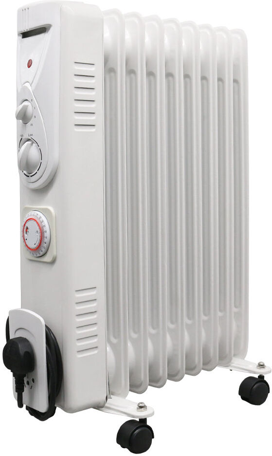 Belfry Heating Kaius 9 Fin 2000w Oil Filled Radiator Portable Electric Heater wtih Timer & Thermostat White 60cm H X 24cm W X 40cm D