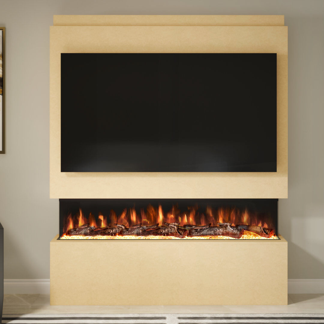 Evolution Fires Pre-Built Media Wall Package 20 Include 60 Inch Spectrum Series 3-Sided Electric Fireplace TV Feature Wall with LED Flame Effect Made in the UK Brown 199cm H X 162cm W X 31cm D