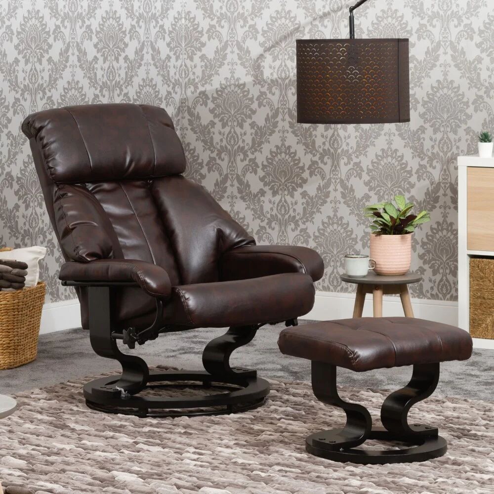 Global Furniture Direct Faux Leather Manual Swivel Recliner with Ottoman brown