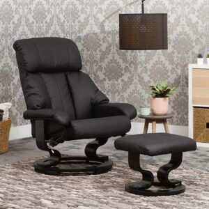 Global Furniture Direct Faux Leather Manual Swivel Recliner with Ottoman black