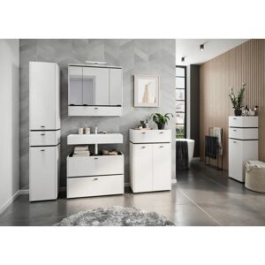 Latitude Run Lorryann Freestanding Bathroom Cabinet brown/white 188.2 H x 33.9 W x 33.4 D cm