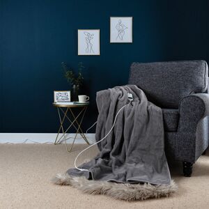 Slumberdown Elegantly Warm Heated Throw – Large Electric Blanket for Beds, Sofas & Settees, Soft Fleece with 10 Heat Settings & Adjustable Timer – Cos Dark Charcoal 160cm W X 130cm L