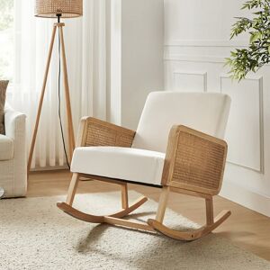 17 Stories Annehild Rocking Upholstery Accent Chair with Rattan Arms Beige 77.47cm H X 64cm W X 91.44cm D