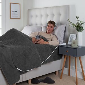 Slumberdown Comfy Hugs Heated Throw – Large Electric Blanket for Beds, Sofas & Settees, Ultra-Soft Fleece with 10 Heat Settings & Adjustable Timer – W Dark Charcoal 160cm W X 130cm L