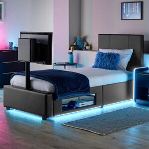 X Rocker XR Living Ava Upholstered TV Bed with LED Lighting Grey Single (3')